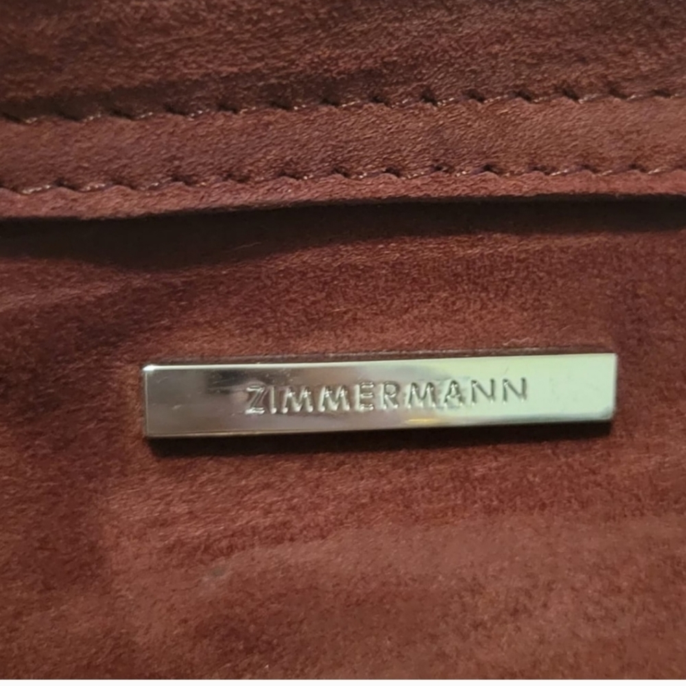 Zimmermann, Maroon Burgundy Suede Leather Purse With Tan Suede Shoulder Strap - Picture 4 of 7